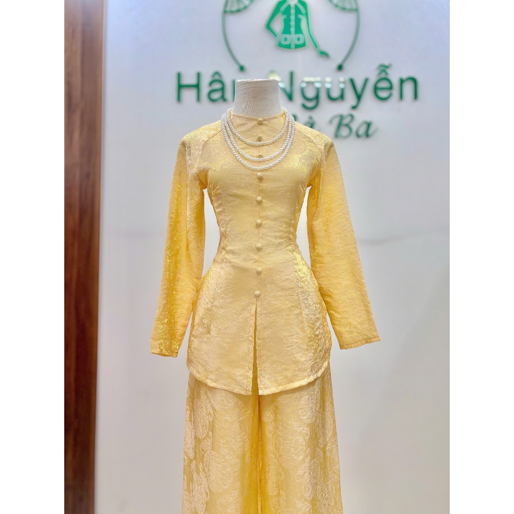 Hân Nguyễn Áo Bà Ba - B.A197 - Bộ Bà Ba Gấm Tơ Tencel Ánh Kim Dệt Hoạ Tiết Sang Mịn ( Quần Cùng Chất Dây Kéo )