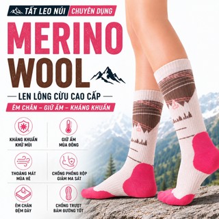 Vớ Trekking tất leo núi nữ chống trượt len lông cừu Merino Wool chống phồng rộp chân kháng khuẩn tự nhiên