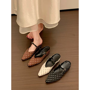 Sandal nửa kín mũi chấm bi cao 4cm dành cho nữ