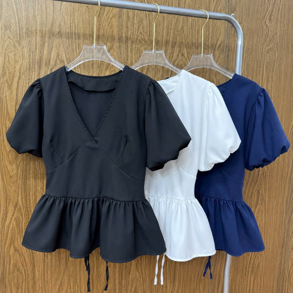 Áo Bigsize Nữ Tay Phồng Cổ Tim Dáng Peplum Thắt Eo Tôn Dáng Mặc Đi Chơi Đi Làm Đẹp 55-92kg A357