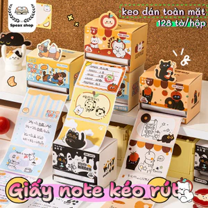 Giấy note kéo rút dán toàn mặt 128 tờ/hộp Sticky note tiện lợi, dễ xé, bám dính chắc, hình hoạt hình