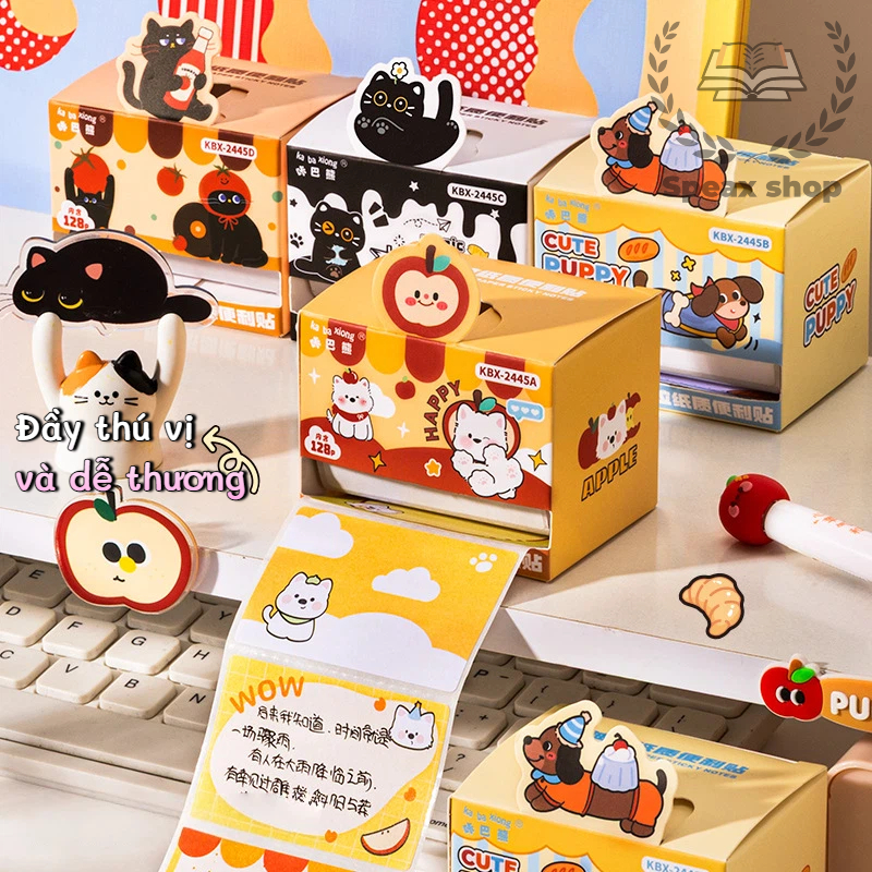 Giấy note kéo rút dán toàn mặt 128 tờ/hộp Sticky note tiện lợi, dễ xé, bám dính chắc, hình hoạt hình
