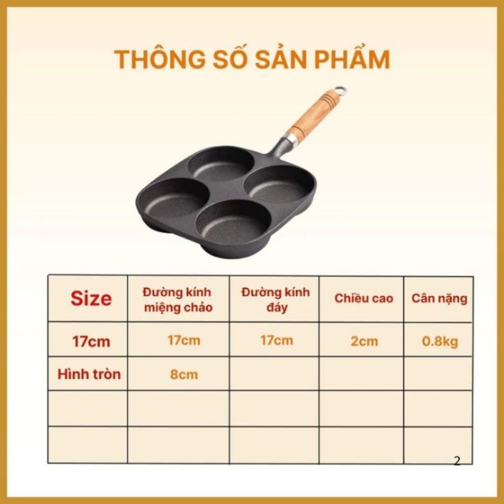 Chảo Ô Chống Dính ALOHOME Chảo 4 Ngăn Đa Năng Chiên Trứng, Pancake, Chế Biến Món Ăn Tiện Lợi