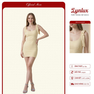 Đầm boby nơ vai 2 lớp, Đầm Body (2 Lớp) Phối Nơ LYNLUX Chất Liệu Borip Cotton Mềm Mịn Co Dãn 4 Chiều Cao Cấp