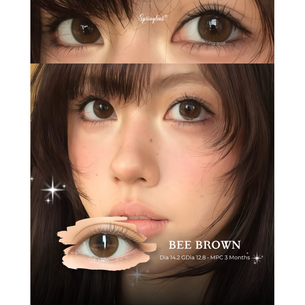 Kính áp tròng Bee Brown nâu hổ phách daily không giãn kết hợp Lin Brown x Choco MPC 3 tháng 0-7 độ | Spring Lens