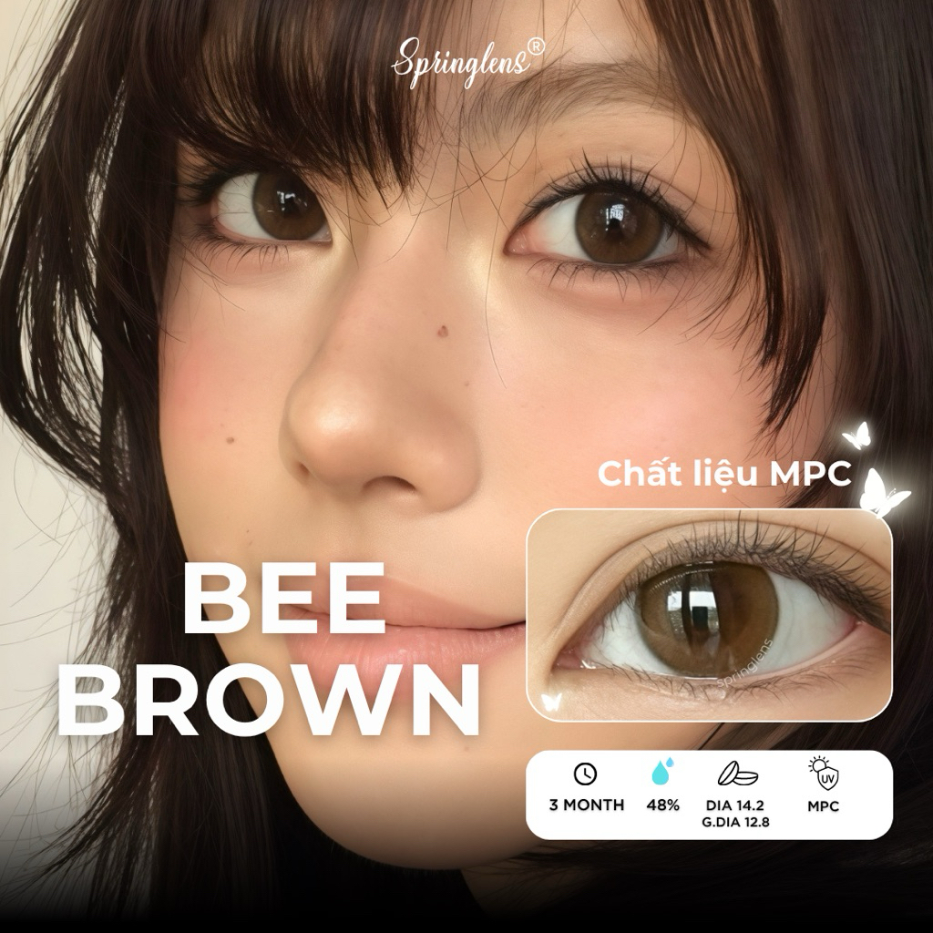 Kính áp tròng Bee Brown nâu hổ phách daily không giãn kết hợp Lin Brown x Choco MPC 3 tháng 0-7 độ | Spring Lens