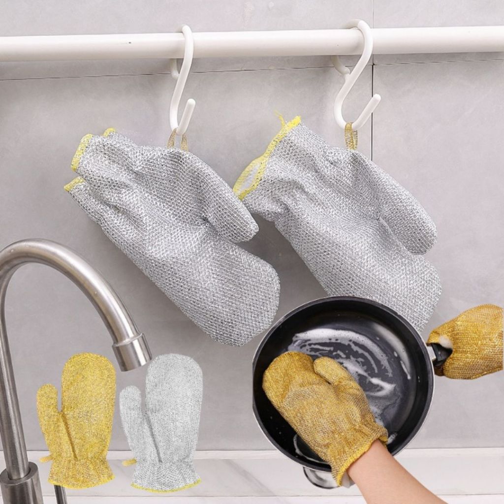 Set 2 Găng Tay Rửa Chén Sợi Cước Bạc ALOHOME Dày Dặn Chống Thấm, Găng Tay Vệ Sinh Nhà Bếp Đa Năng