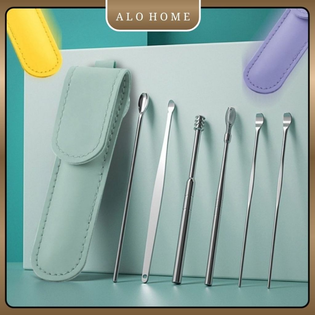 [COMBO 5 CHIẾC] Dụng Cụ Vệ Sinh Tai ALOHOME 6 Chi Tiết Kèm Túi Da Móc Khóa Tiện Lợi, Bộ Chăm Sóc Cá Nhân Mini