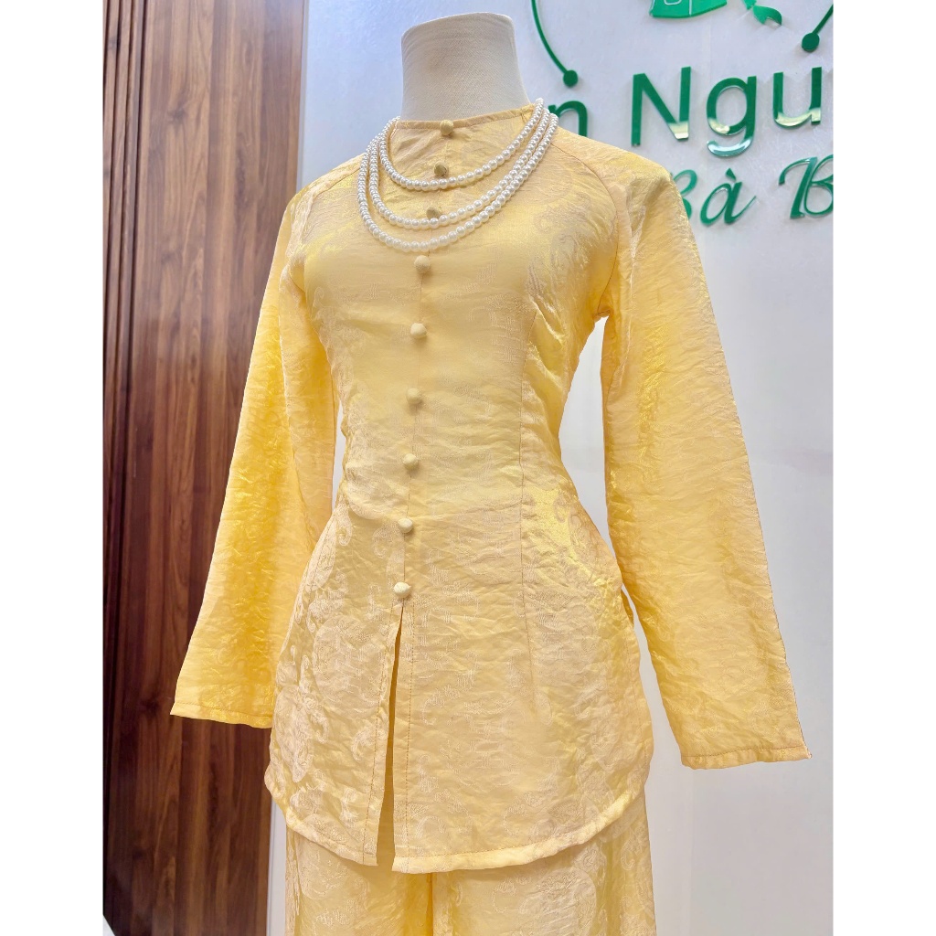 B.A197 - Bộ Bà Ba Gấm Tơ Tencel Ánh Kim Dệt Hoạ Tiết Sang Mịn ( Quần Cùng Chất Dây Kéo )