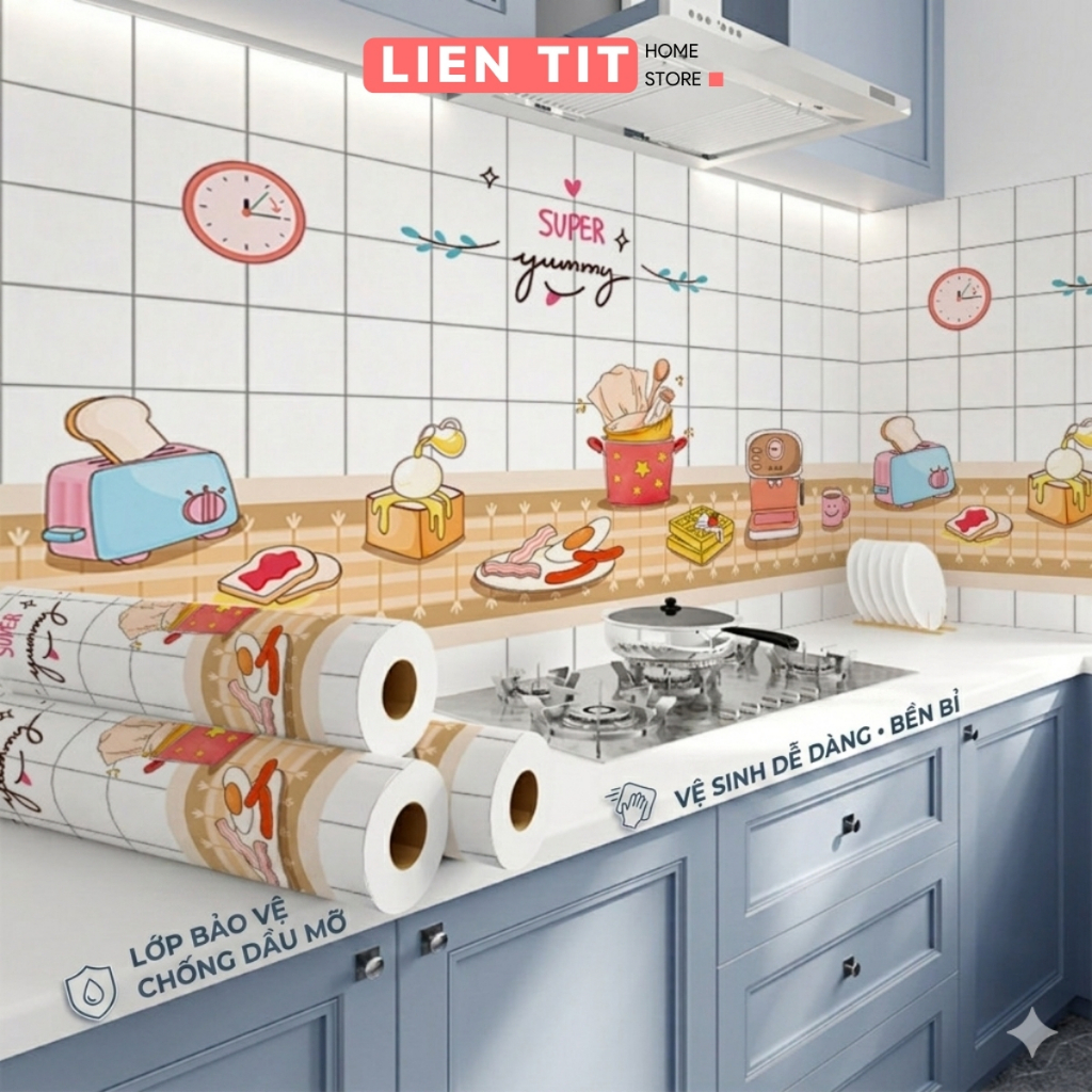 Giấy Dán Bếp Chống Dầu Mỡ Chịu Nhiệt Dễ Lau Chùi, Decal Dán Tường Bếp Giả Gạch Hoa Văn Đẹp