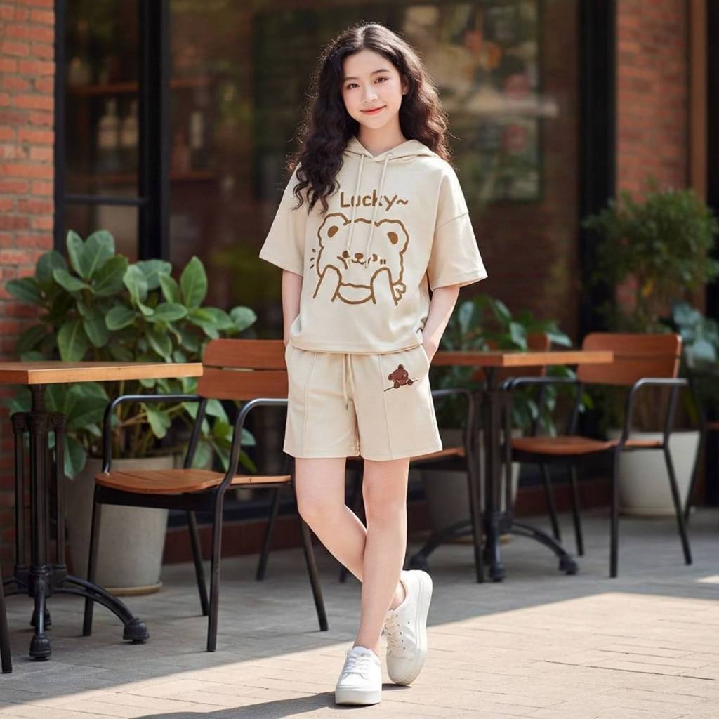 Set có mũ gấu lucky cho bé gái size đại BEESHOP H26028