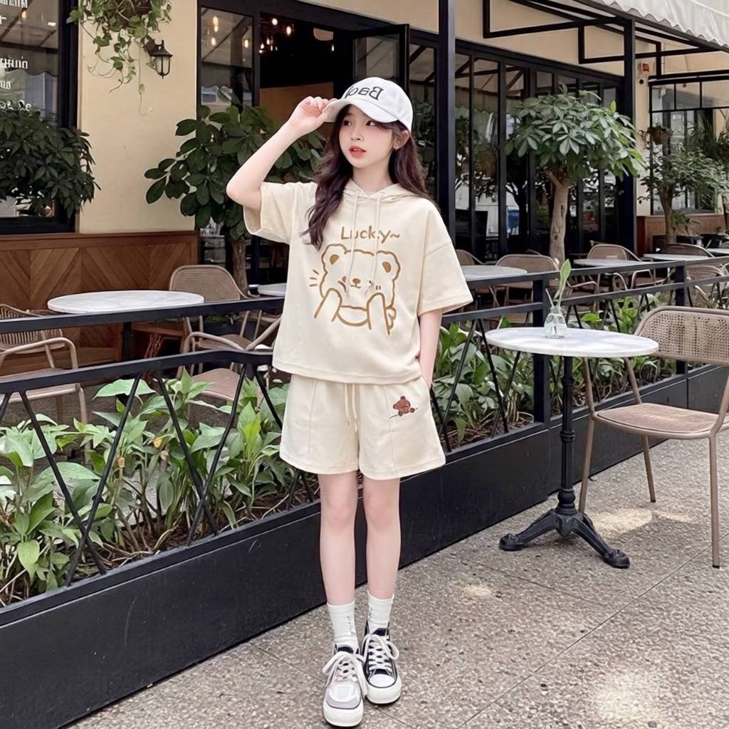 Set có mũ gấu lucky cho bé gái size đại BEESHOP H26028