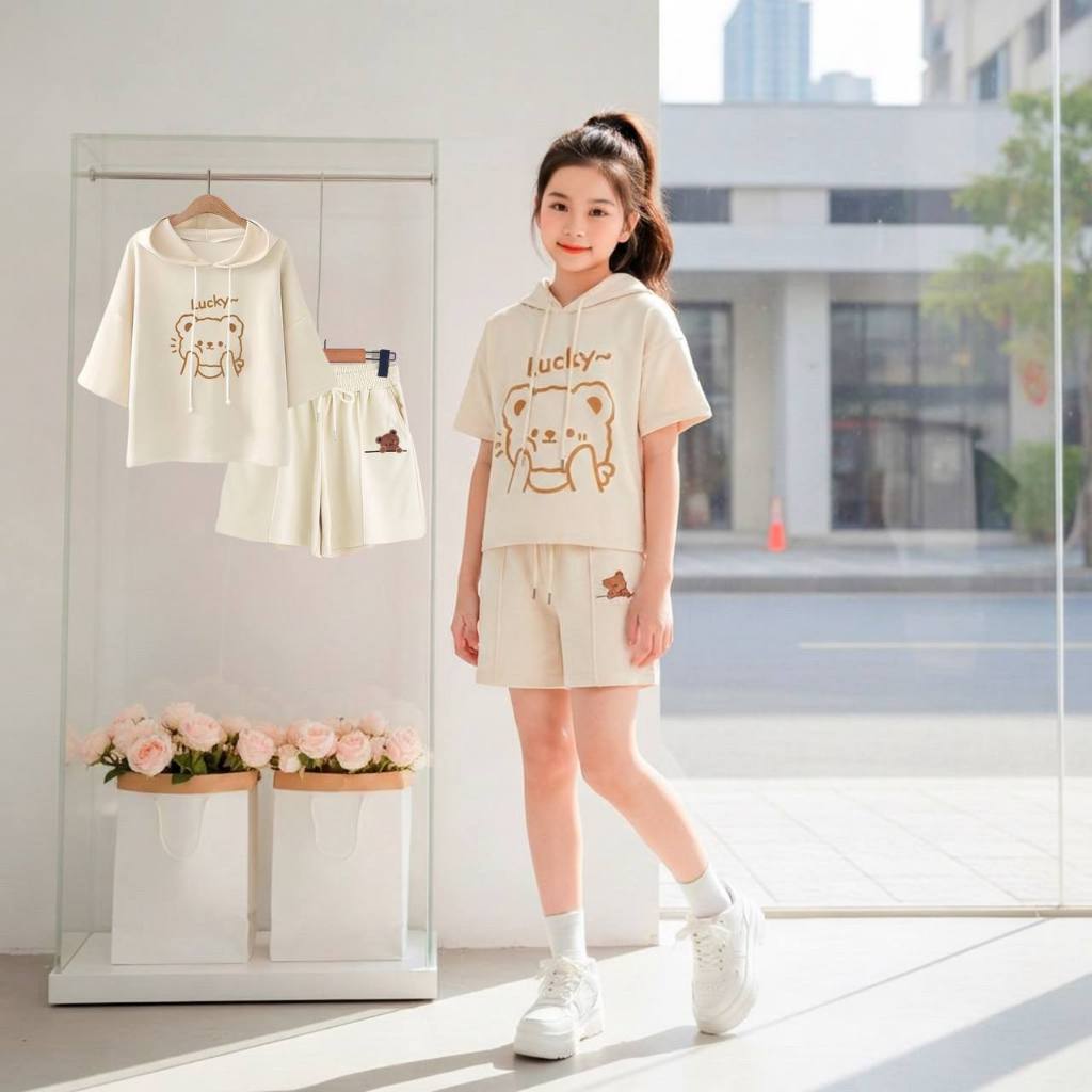 Set có mũ gấu lucky cho bé gái size đại BEESHOP H26028