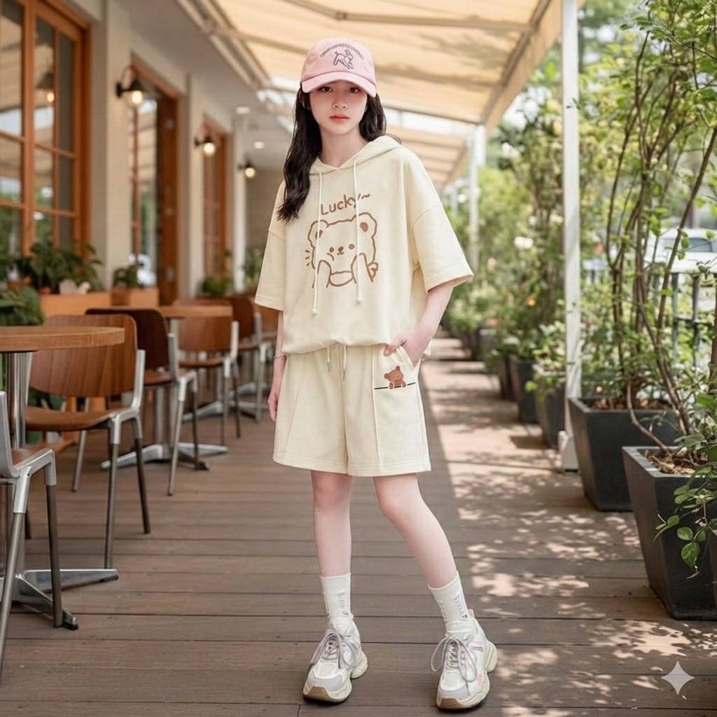 Set có mũ gấu lucky cho bé gái size đại BEESHOP H26028
