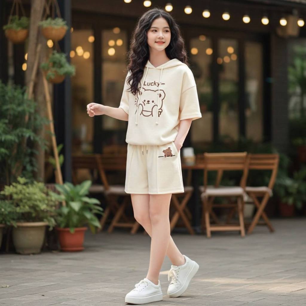 Set có mũ gấu lucky cho bé gái size đại BEESHOP H26028