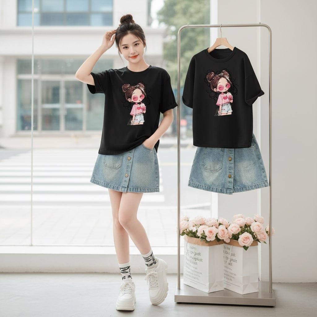 Áo phông hình cô gái cho bé gái size đại BEESHOP H26032