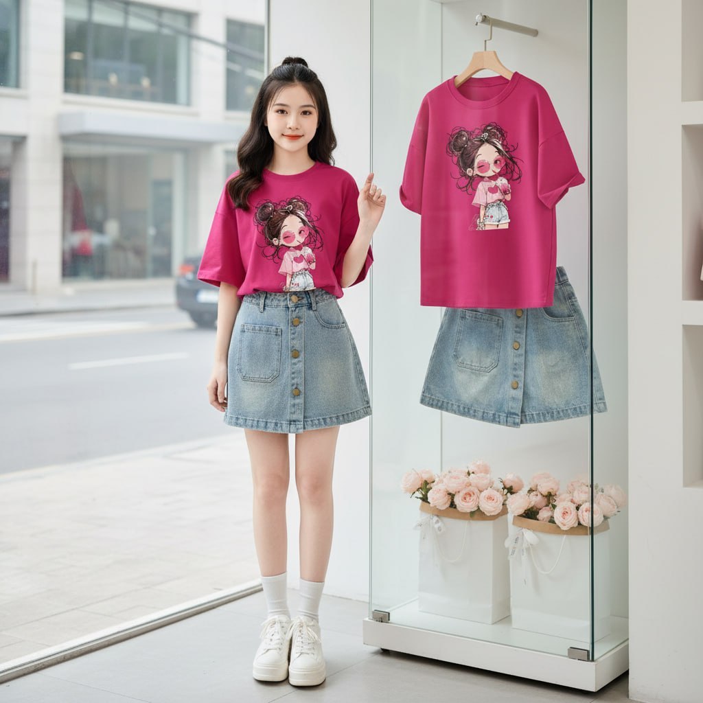 Áo phông hình cô gái cho bé gái size đại BEESHOP H26032