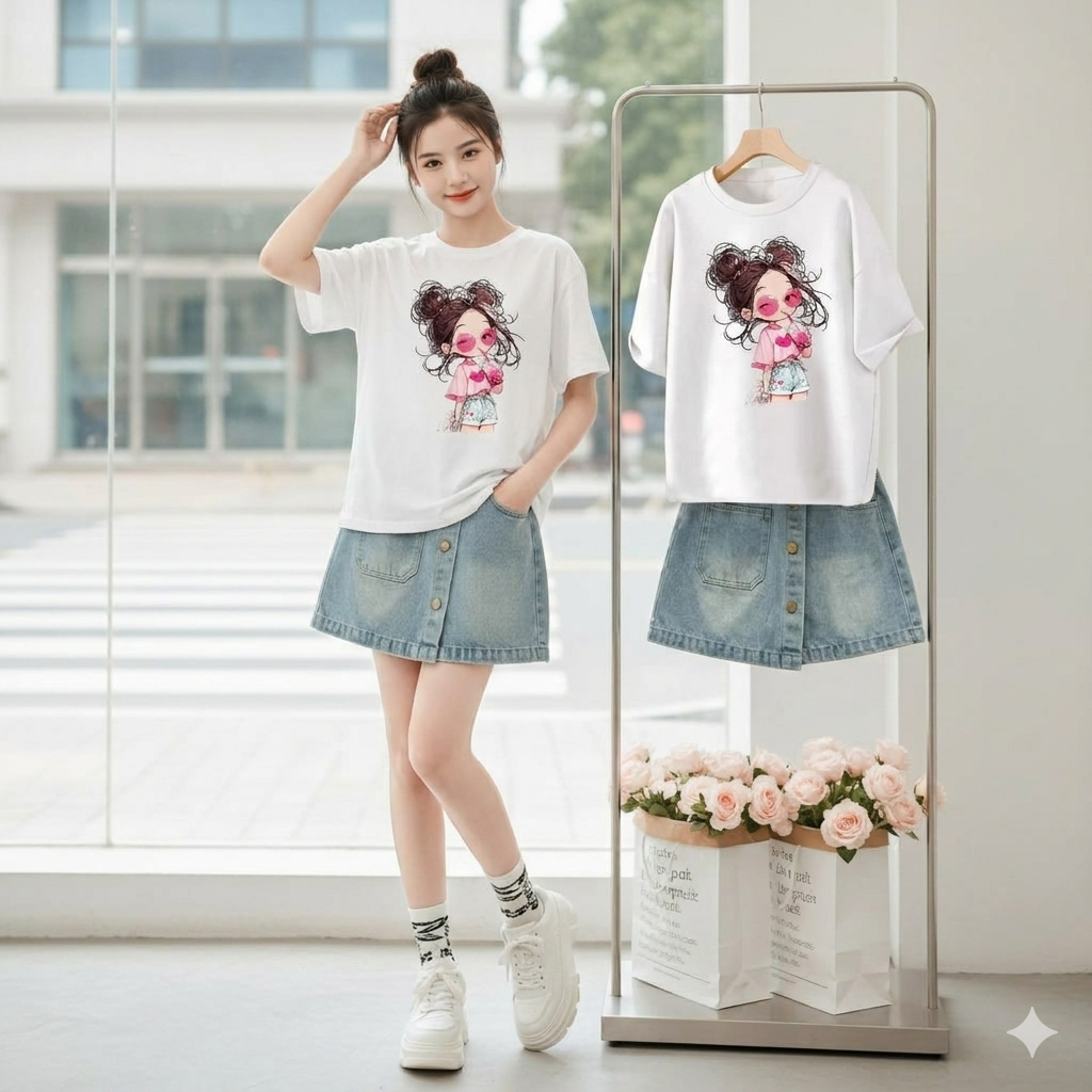 Áo phông hình cô gái cho bé gái size đại BEESHOP H26032