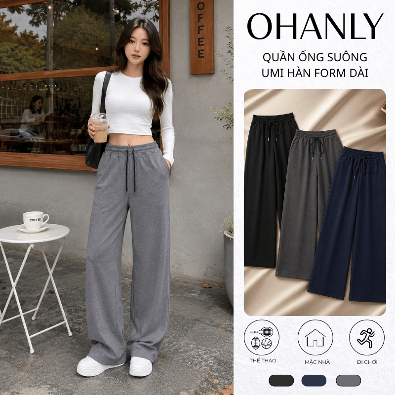 Quần Suông Nữ OHANLY Umi Hàn Dày Dặn – Quần Ống Rộng Form Dài Basic Mặc Đi Chơi, Đi Làm Phù Hợp Thời tiết Thu Đông