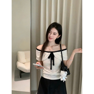 Áo Ren Trễ Vai Nơ Đen #9550