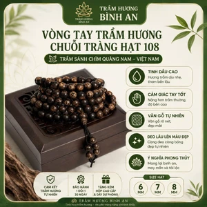Vòng Tay Trầm Hương Sánh Chìm 108 Hạt Quảng Nam Cao Cấp - Chuỗi Hạt Đeo Tay Nam Nữ 6mm/7mm/8mm Phong Thủy Bình An