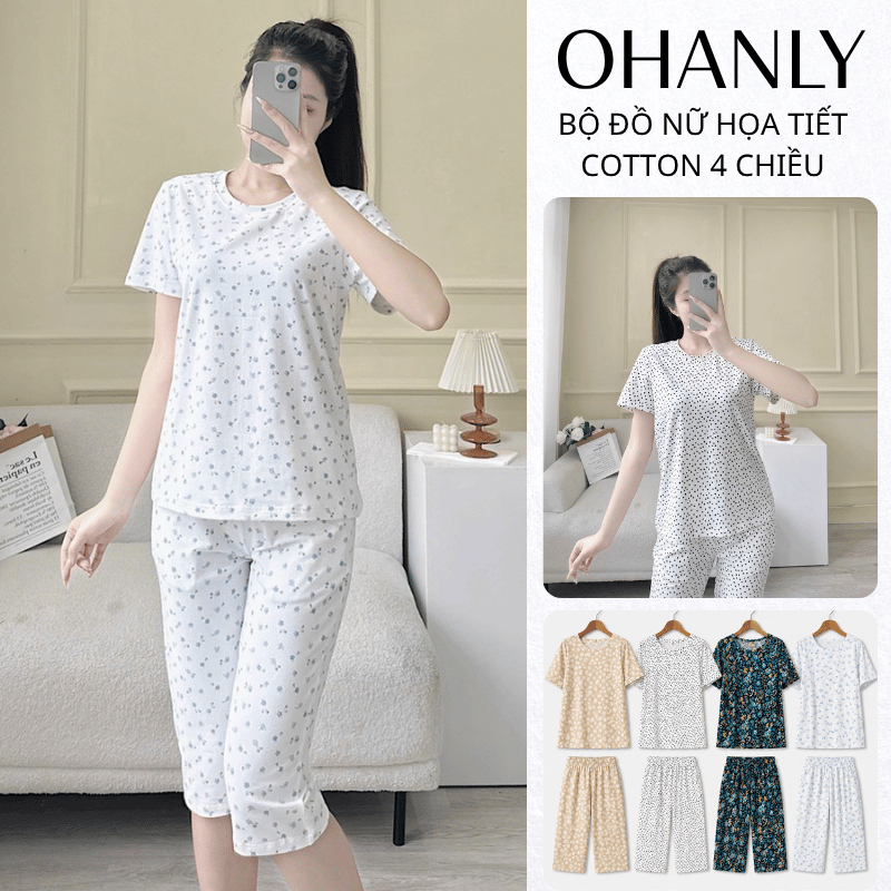 Bộ Đồ Nữ Họa Tiết OHANLY – Bộ Mặc Nhà Nữ Cotton 4 Chiều Co Giãn Thoáng Mát Form Rộng