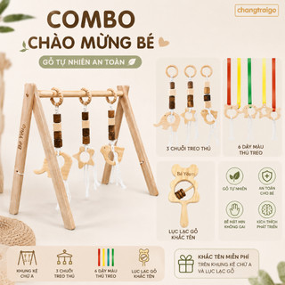 Kệ chữ A Cho Bé Kèm Móc Treo và Lục Lạc, bộ combo chào mừng bé sơ sinh, đồ chơi Chàng Trai Gỗ
