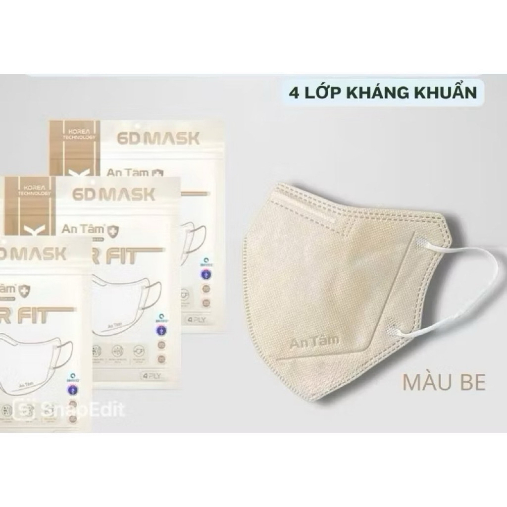 Set 100 cái - Khẩu trang 6D An Tâm, ôm sát khuôn mặt, chống nắng toàn diện, 4 lớp kháng khuẩn ngăn khói bụi