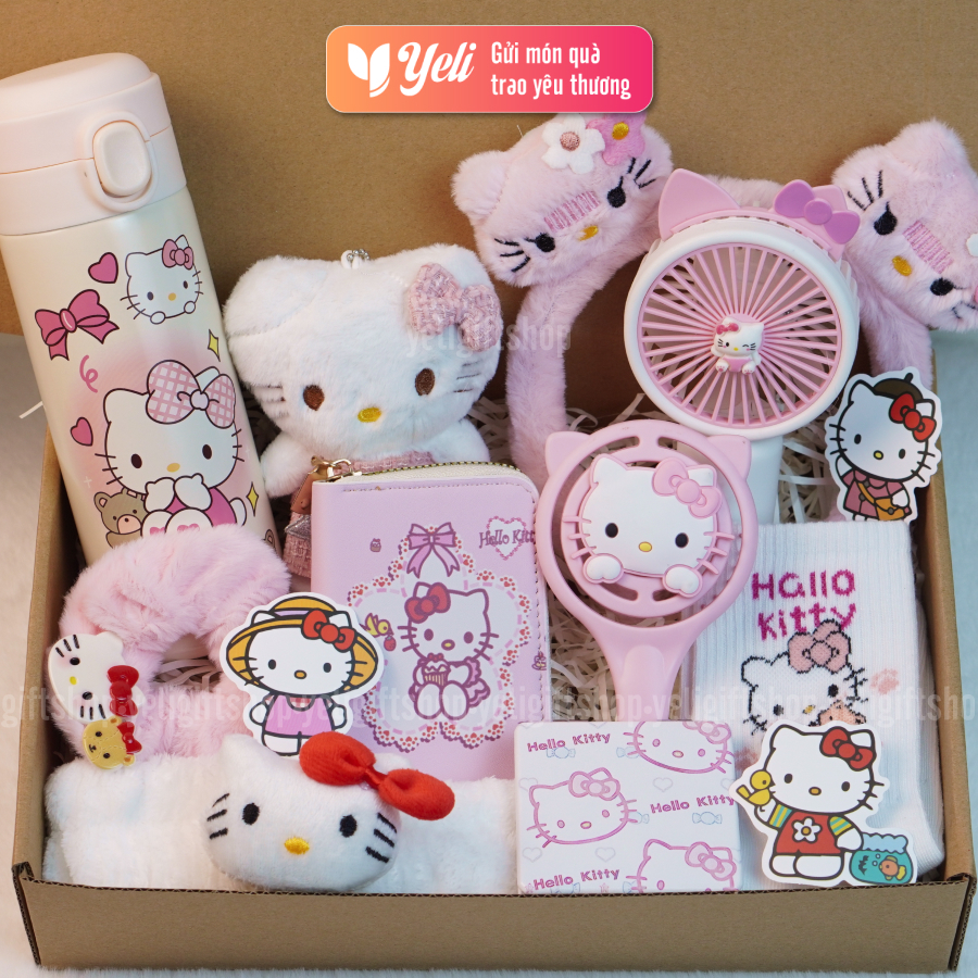Set quà tặng Bình nước Hello Kitty kèm phụ kiện xinh xắn, bộ quà tặng Bình nước Hello Kitty tặng bé gái, người thân