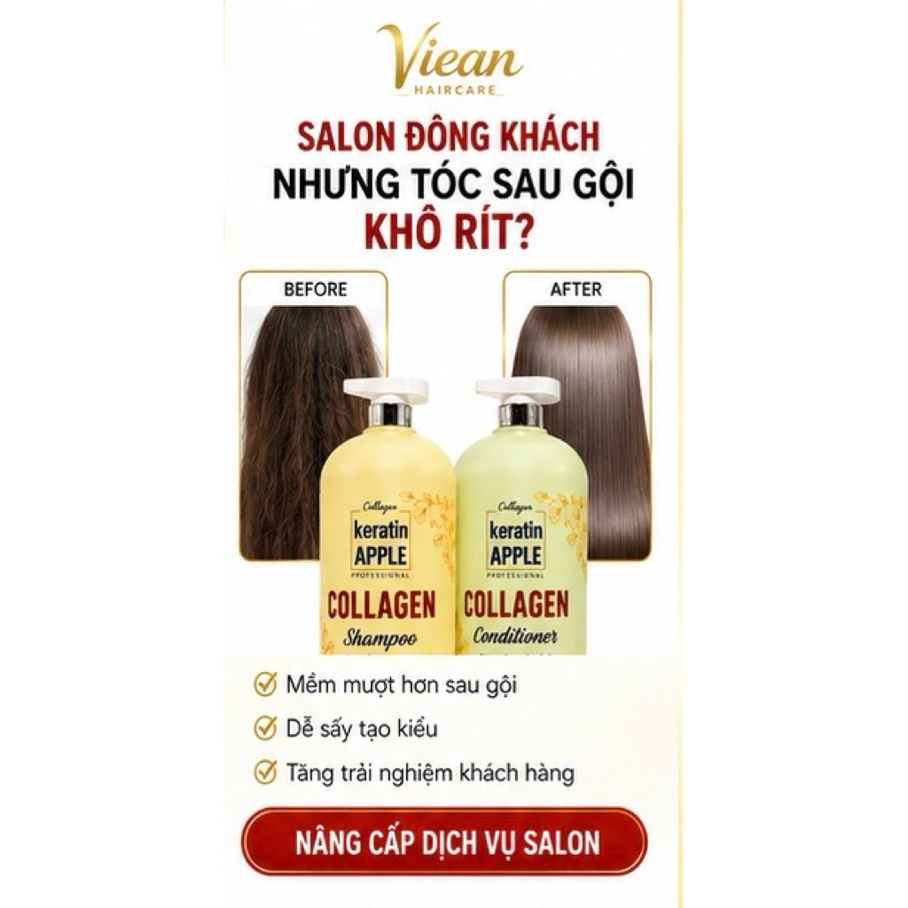 Combo Gội Xả Keratin Apple Collagen Professional 2000ml | Dành Cho Salon Tóc Spa Chuyên Nghiệp