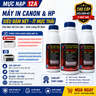 Mực Nạp 12A Máy In Canon 2900, 3000, 3300, HP 400, 402, 2035, 2055 -Mực Đổ Siêu Đậm Nét, Ít Mực Thải