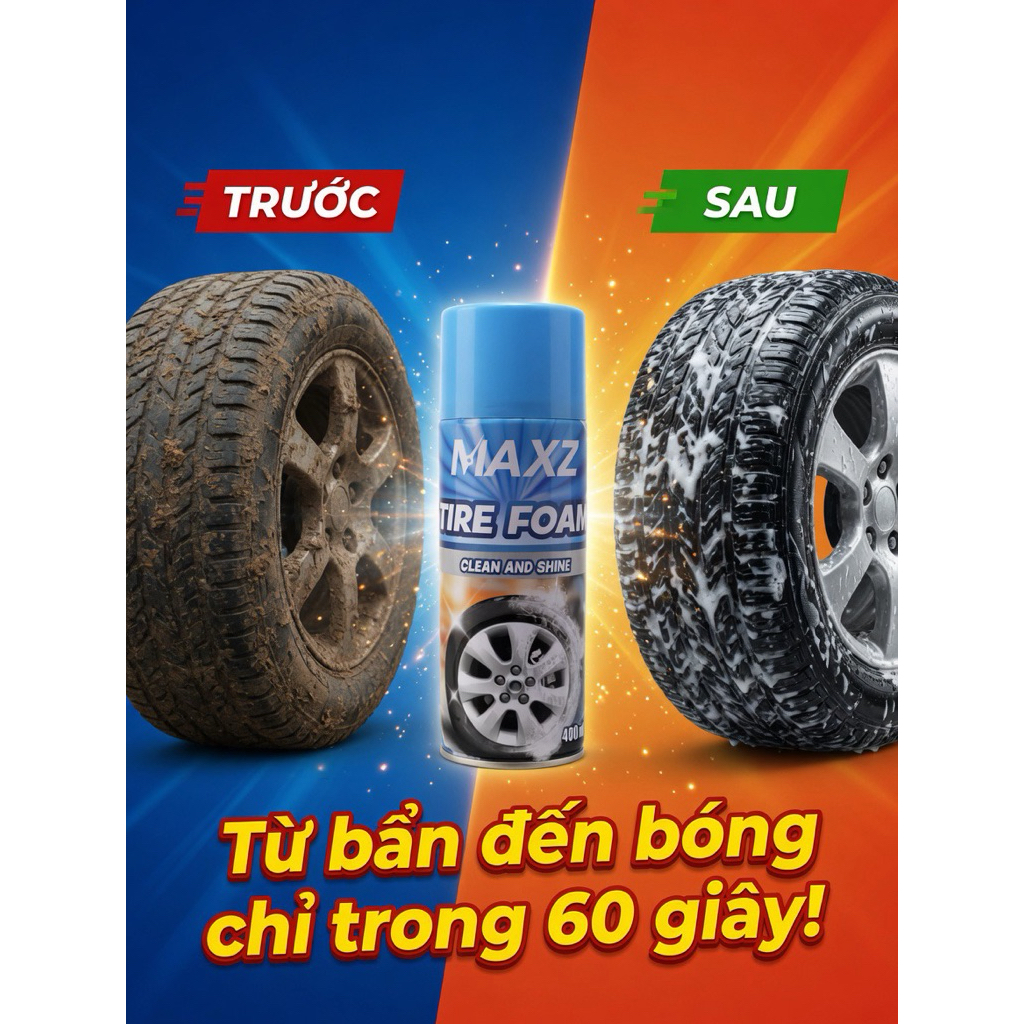 Chai Xịt Bóng Lốp 400ml Ô Tô Xe Máy - Làm Sạch , Bóng Lốp Như Mới
