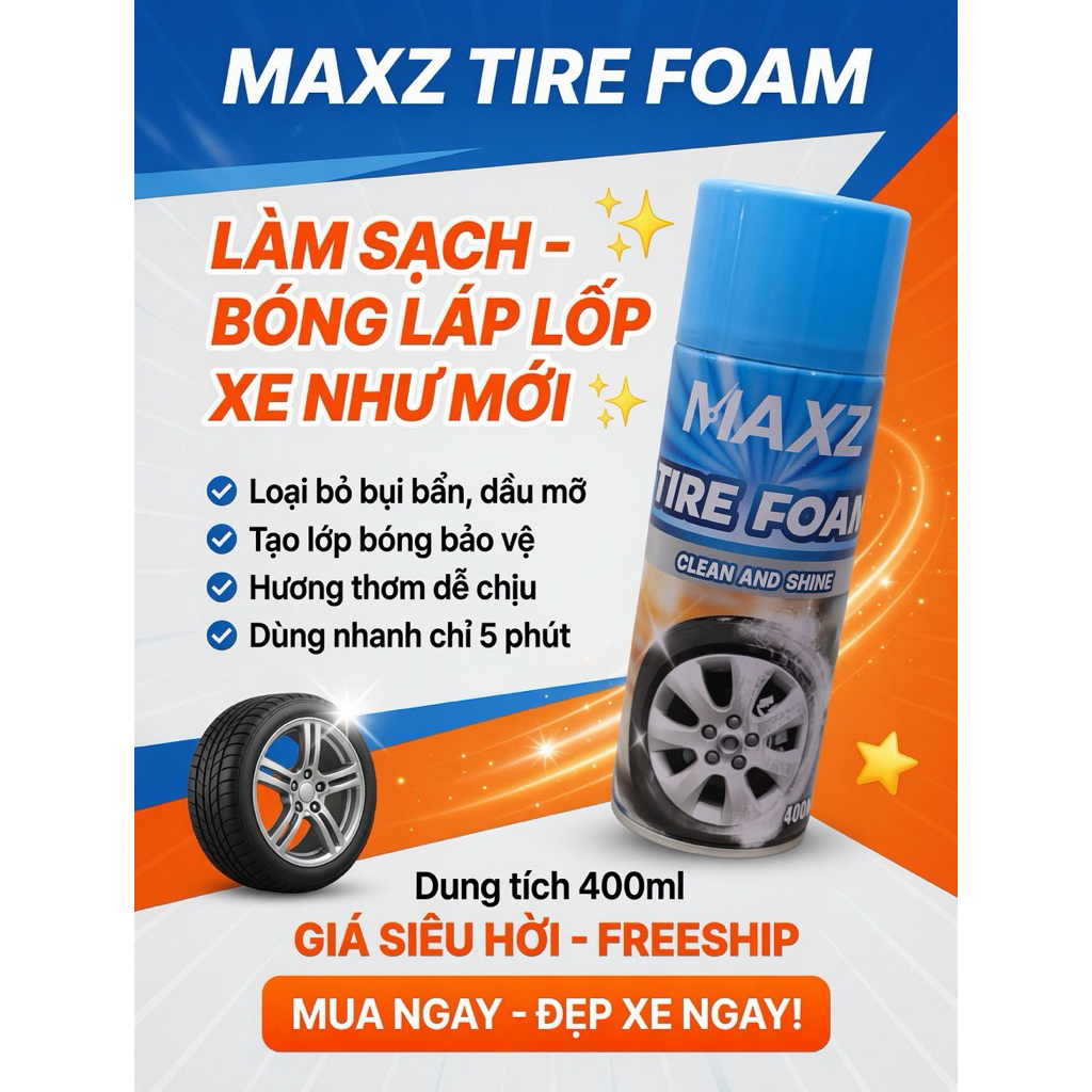 Chai Xịt Bóng Lốp 400ml Ô Tô Xe Máy - Làm Sạch , Bóng Lốp Như Mới