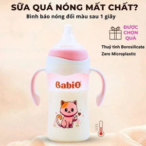 Bình sữa thủy tinh Babi1 240ml Cảm biến nhiệt - Bọc Silicon Chống Vỡ - Núm Chống Sặc (Tặng Tay Cầm)