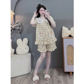 Bộ Bầu - bộ sau sinh - BỘ ĐÙI ĐŨI HÀN CỔ SEN HÌNH MÈO NỔI HAI TÚI REN NƠ - Nhiều Màu, Áo Có Khoá Kéo, Quần Có Chun Chỉnh