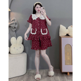 Bộ Bầu - bộ sau sinh - BỘ ĐÙI ĐŨI HÀN CỔ SEN HÌNH MÈO NỔI HAI TÚI REN NƠ - Nhiều Màu, Áo Có Khoá Kéo, Quần Có Chun Chỉnh