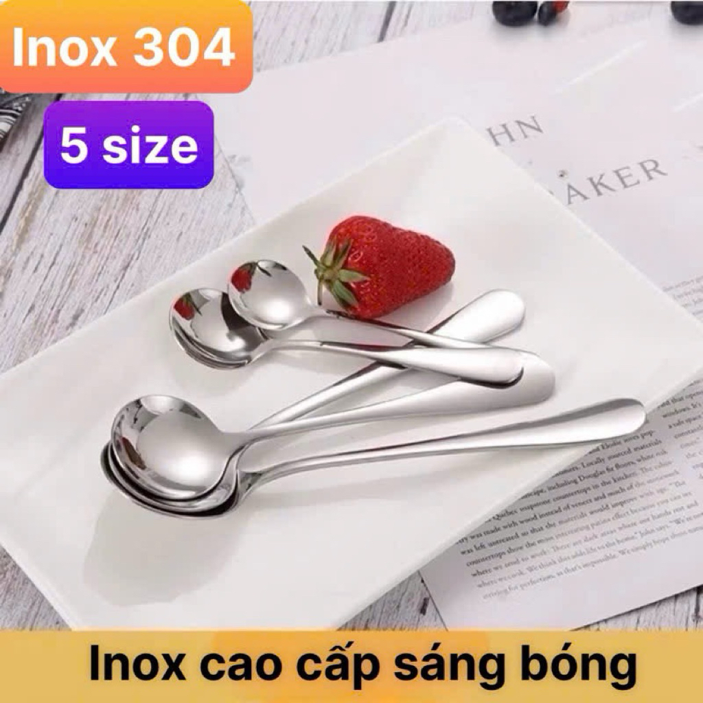 Muỗng, thìa tròn cơm phở inox SU304 Cao cấp sáng bóng 5 kích thước