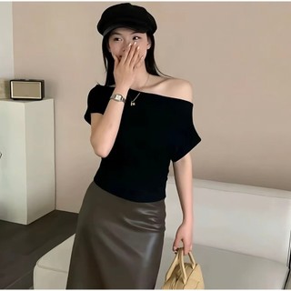 Áo Trễ Vai Nữ RUSY Borip Ôm Body Tay Cánh Dơi Cổ Thuyền Lệch Vai Tôn Dáng Co Giãn Mềm Mịn TN04