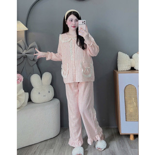 Bộ Bầu - bộ sau sinh - BỘ DÀI VÂN MÂY CỔ SEN NƠ TRẮNG HAI TÚI NƠ TRẮNG , Nhiều Màu, Áo Có Khoá Kéo & Quần Có Chun Chỉnh