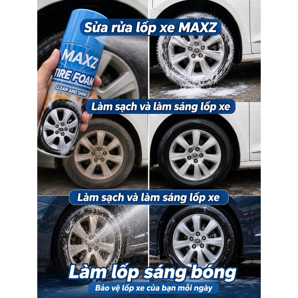 Chai Xịt Bóng Lốp 400ml Ô Tô Xe Máy - Làm Sạch , Bóng Lốp Như Mới