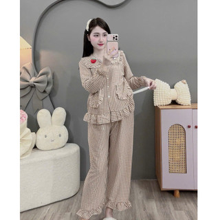 Bộ Bầu - bộ sau sinh - BỘ ĐŨI THÁI DÀI TAY CỔ SEN HÌNH DÂU - KITTY - Áo Có Khoá Kéo & Quần Có Chun Chỉnh - 4 Màu