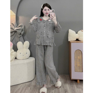 Bộ Bầu - bộ sau sinh - BỘ ĐŨI THÁI DÀI TAY CỔ SEN HÌNH DÂU - KITTY - Áo Có Khoá Kéo & Quần Có Chun Chỉnh - 4 Màu