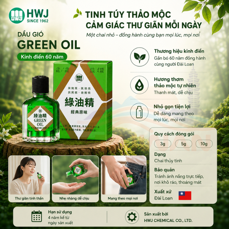 Cao dầu xanh Green Oil giúp giảm chóng mặt, nghẹt mũi, say tàu xe, côn trùng cắn13gram/hộp