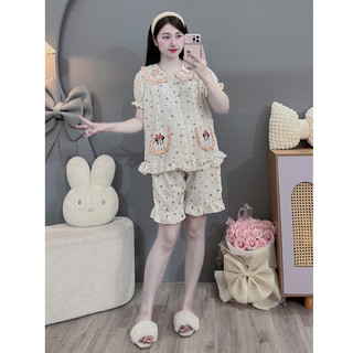 Bộ Bầu - bộ sau sinh -BỘ ĐÙI ĐŨI NHĂN CỔ SEN HAI TÚI MICKY - 4 Màu, Áo Có Khoá Kéo, Quần Có Chun Chỉnh