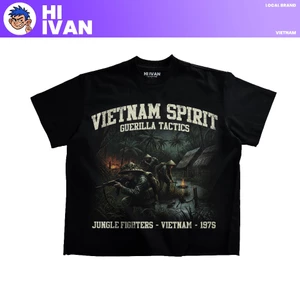 Áo thun BOXY Unisex Local Brand HI IVAN Mẫu Du Kích, Cotton 100% 250GSM