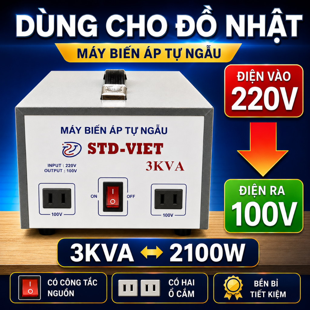Đổi nguồn 220V sang 100V . Bộ chuyển đổi điện chuyên dùng cho đồ nhật bãi Điện áp 100V -110V