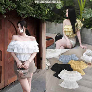 Áo trễ vai bèo tầng chất voan tơ siêu mát 2407 A207