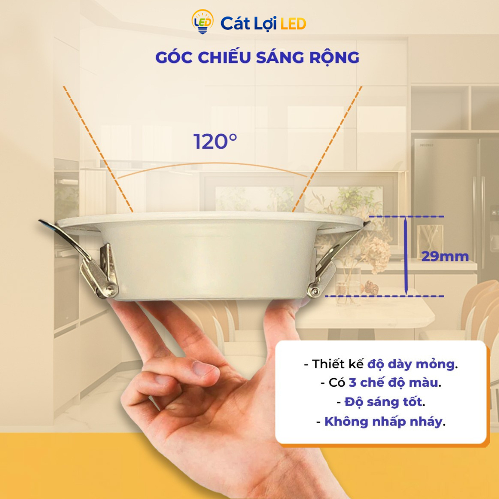 Đèn LED Âm Trần, Âm Tường 9W, Chất Liệu Thạch Cao, Sáng 3 Màu Đèn