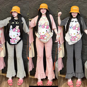 SET ĐỒ NỮ, ĐỒ BỘ NỮ ÁO THUN GÂN FROM RỘNG GẮN NƠ QUẦN LOE DÀI 95Cm _SET BỘ LOE NỮ MẶC ĐI CHƠI NHÀ XINH _XƯỞNG MAY THU LÊ