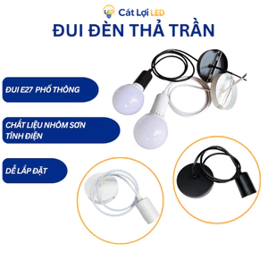 Bộ đui đèn thả trần E27 kèm dây 1M và đế ốp thép, đen và trắng đa dụng